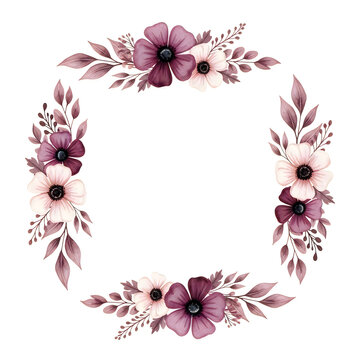 Watercolor floral frame with beautiful purple flowers