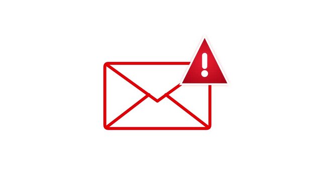 Email alert icon animation sequence, warning message notification, digital communication