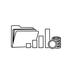 Obraz premium Financial Folder Icon with Coins and Bar Chart - Business Data Analysis