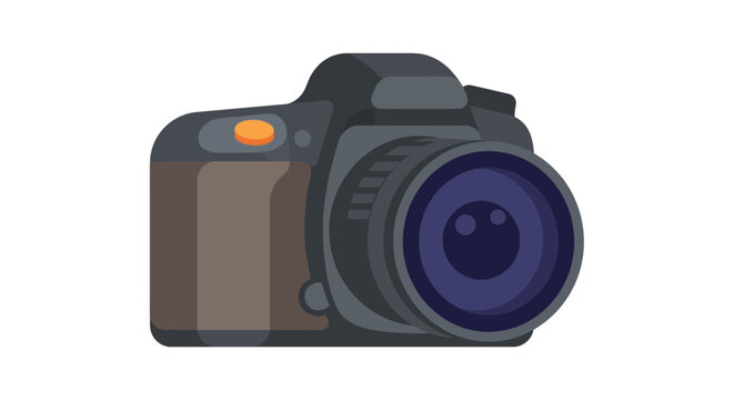 A digital slr camera is depicted in a flat vector illustration with a white background