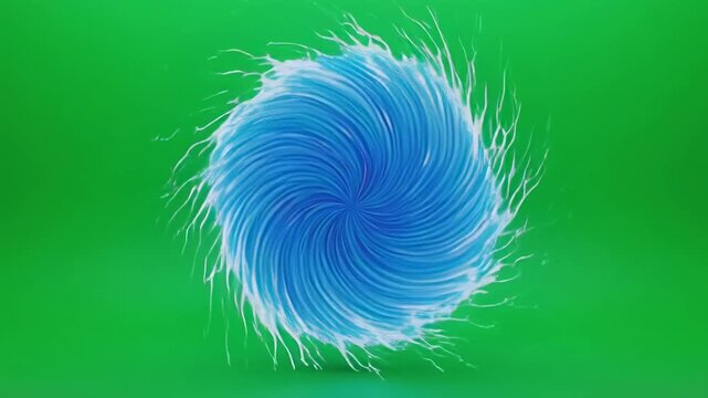 Abstract blue energy sphere rotating with subtle light flares in a studio setting