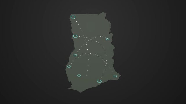 Ghana Location Map with Moving Signal Waves and Connection Animation
