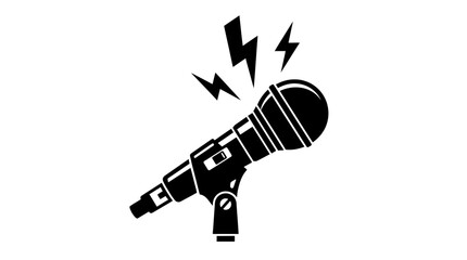 Fototapeta premium Professional vector illustration of black microphone with lightning bolt energy symbols representing loud sound output for modern creative music designs