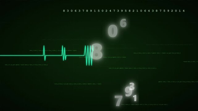 Digital heartbeat ekg pulse monitor display with data flow high quality 4K animation medical health science chart graph medical health science chart graph high quality 4K animation