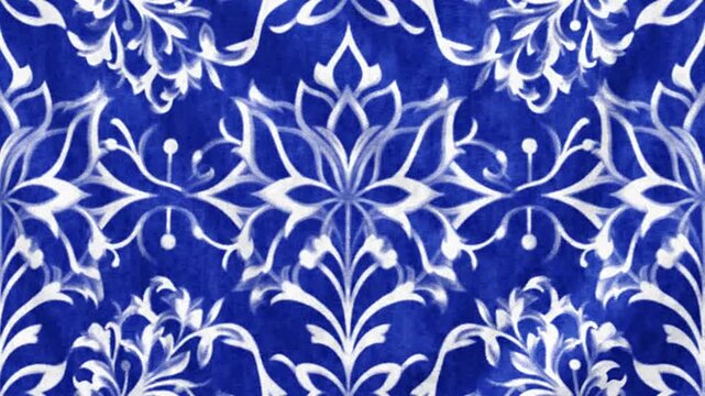 Blue Damask Floral Pattern Seamless Loop Animation for Textile Design