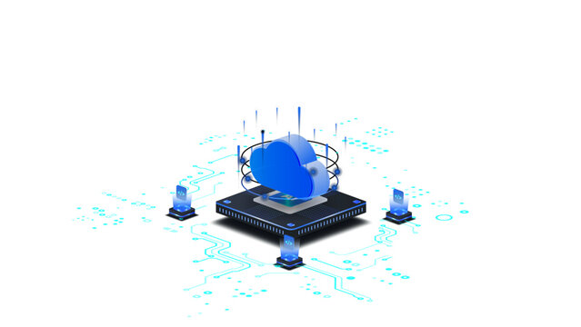 Ai cloud computing isometric vector illustration. Cloud Computing Technology Concept with Digital machine learning.