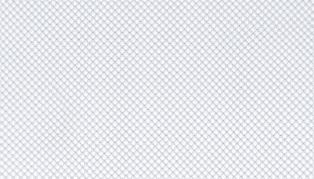 Clean white jersey mesh fabric texture background with fine breathable grid pattern. Seamless athletic sportswear material surface macro view for fashion backdrop.