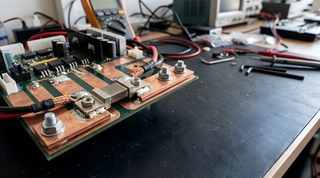 high current sensing shunt resistor mounted on heavy copper power circuit for electrical measurement, power electronics and industrial control