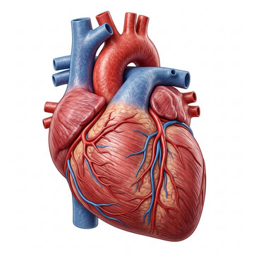 Anatomical Human Heart - Realistic Medical Illustration with Blood Vessels