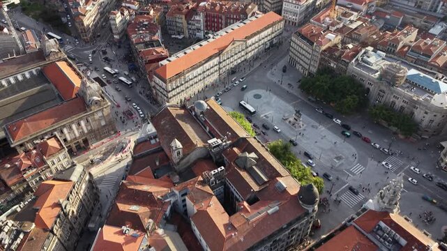 Aerial View of Avenida dos Aliados and Historic Center of Porto Portugal