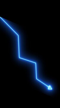Neon blue zigzag arrow downward motion on black background