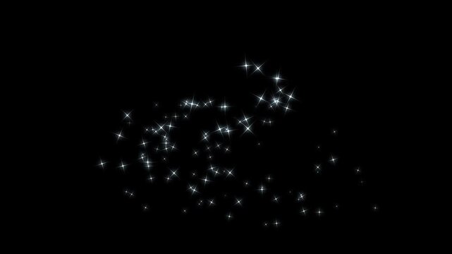 Elegant glittering star path animation with white twinkling particles, glowing pixie dust trails, star dust trail, sparkling fairy stars and seamless cinematic transition overlay in ultra HD and 4K