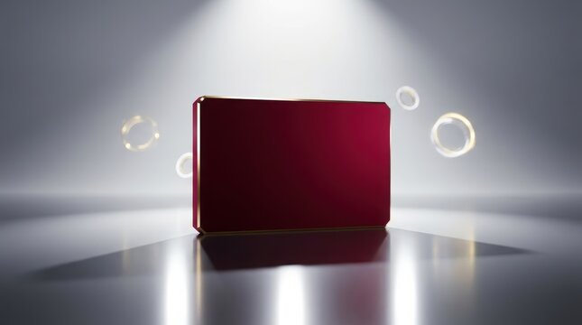Sleek red external hard drive or power bank on reflective studio background with glowing rings