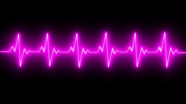 Neon pink ekg heartbeat pulse line animation on black background, for medical and, technology projects