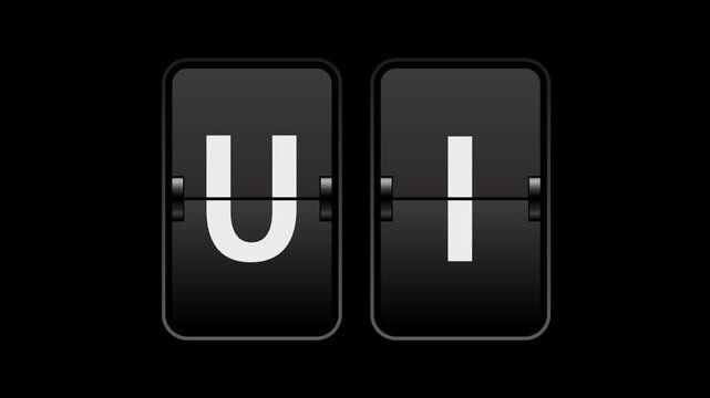 Flip text animation of a board showing the word ui with transparent background video & looping alpha channel.