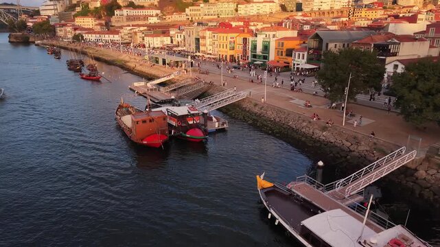 Aerial View of Dom Lu&iacute;s I Bridge and Douro River Porto Portugal