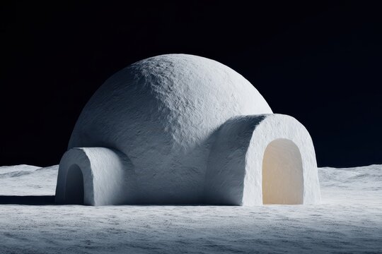 Snow Igloo dwelling in stark moonlight with subtle interior glow for arctic exploration concepts