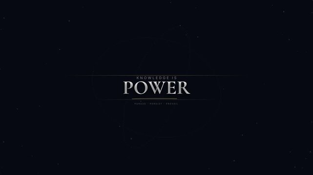 Motion graphics animation of the famous quote Knowledge is Power on a dark background
