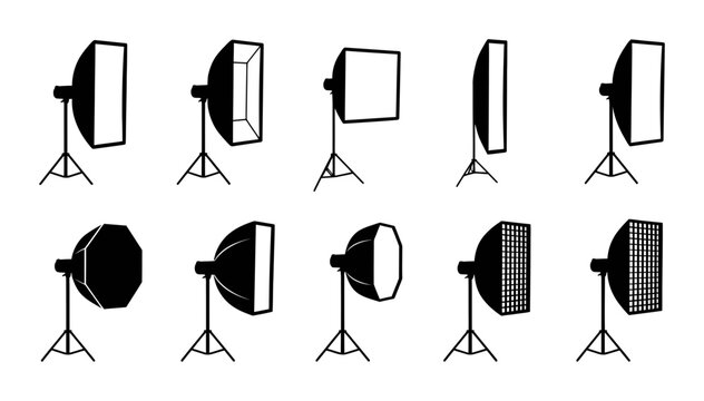 Studio Softbox Lighting Equipment Silhouette Pack with Various Photographer Modifiers