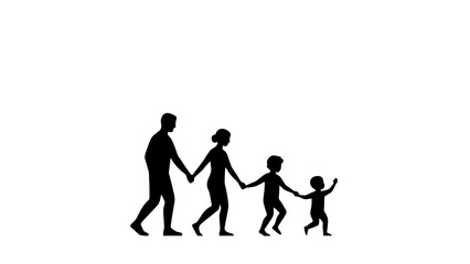 Obraz premium Black Silhouette of Happy Family Walking and Holding Hands, Father Mother Son Daughter Vector Icon, Lifestyle Symbol for Social Development