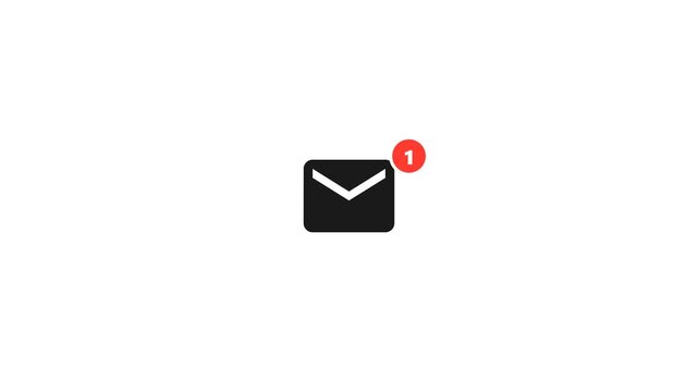 Isolated email envelope notification animation with red badge on solid white background motion graphics overlay