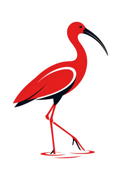 Minimalist Scarlet Ibis Vector Illustration on White Background