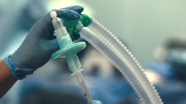 Anesthesia breathing circuit prepared for use in an operating room. Concept ventilation support, anesthesia equipment and modern healthcare.