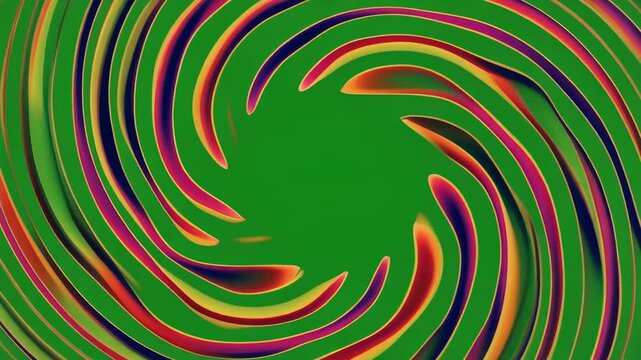 Abstract swirling green pattern with colorful lines in a repeating wave motion for background design