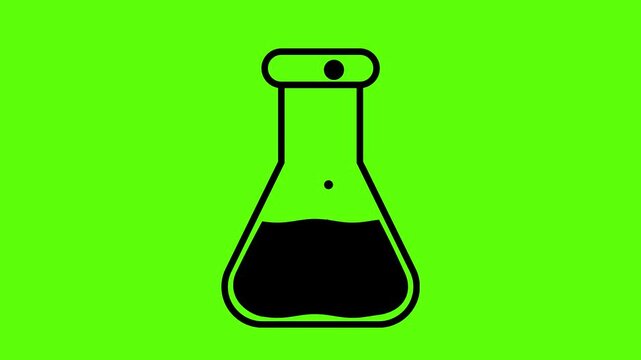 Animated chemistry flask icon with bubbling liquid green screen loop motion graphic