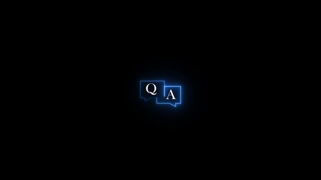 Blue Neon Glowing Speech Bubbles with Q and A Letters on Black Background question and answer graphics of concept