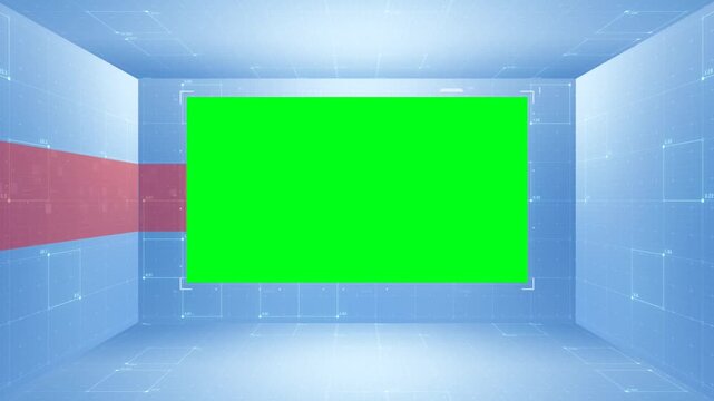 High Tech Blue Virtual Newsroom Backdrop with Chroma Key Screen and World Map Data Wall 