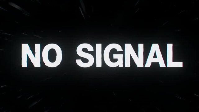 Digital static screen with glowing NO SIGNAL text during broadcast interruption and communication failure