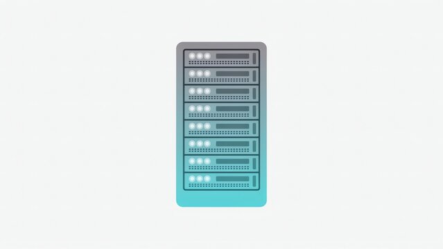Minimalist flat illustration of a server rack icon with blue gradient with gradient white background design server telecommunication infrastructure