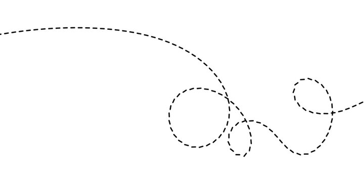 Dotted flight path line vector illustration with loops on white background for travel or map concept