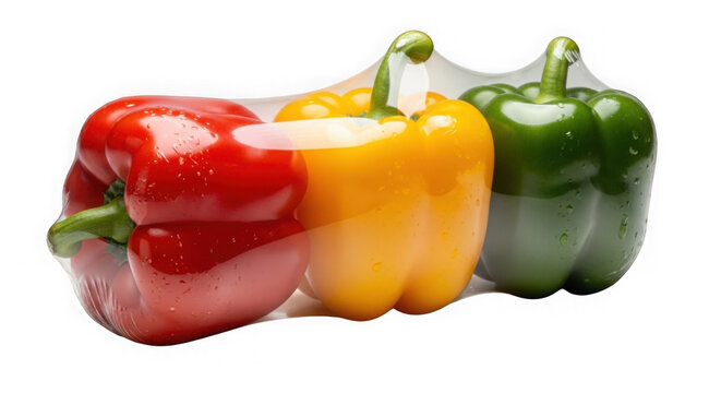 Fresh bell peppers trio in vibrant colors. Isolated red, yellow, and green vegetables for healthy cooking and design.
