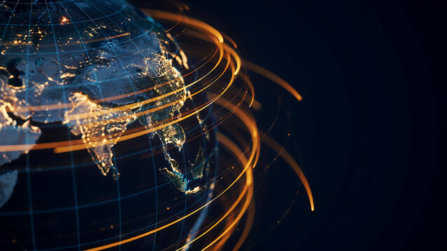 Digital globe with interconnected data lines representing global communication