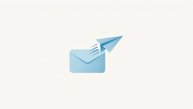 Blue paper airplane emerging from open envelope icon with paper plane flying out mail envelope communication delivery postcard postmark with message