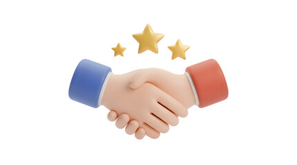 Fototapeta premium 3D handshake icon with gold stars, business partnership and deal agreement concept, professional collaboration symbol on white background