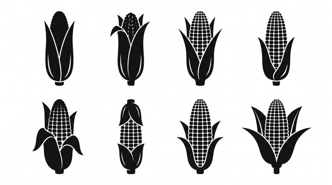 Stylized corn cob silhouettes, husked kernels, agricultural symbolism, abstract harvest artistry, timeless design.