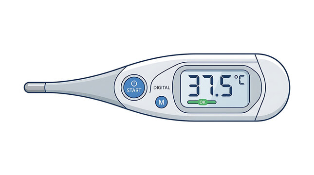 Digital Thermometer Displaying 37.5 Degrees Celsius Medical Device for Measuring Body Temperature