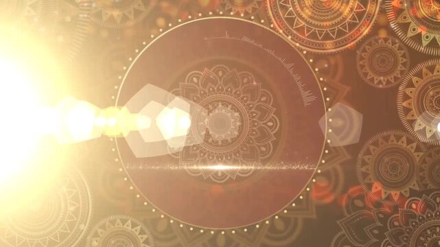 Luxury Golden Mandala Round Frame Mockup with Green Screen Center and Traditional Indian Royal Ornament Motion Background