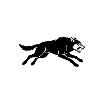 Aggressive running wolf silhouette icon isolated on white background