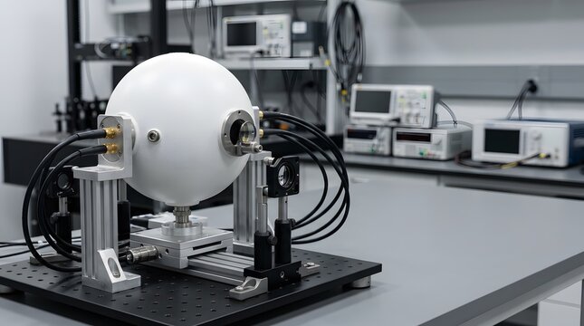 laboratory integrating sphere mounted on optical measurement platform for calibrated light measurement