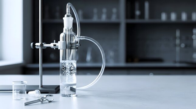laboratory gas bubbler with borosilicate glass vessel and tubing