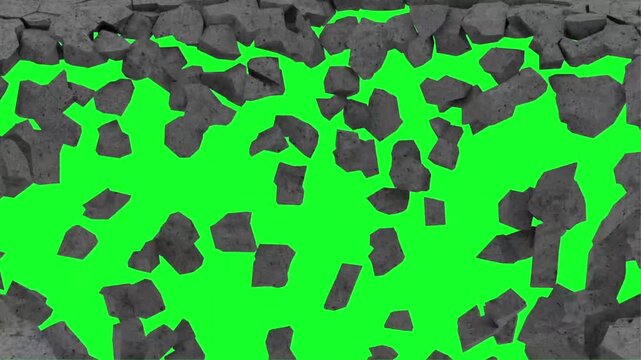 Ground Collapse Concrete Cracking Rupture Transition Animation on Green Screen Background