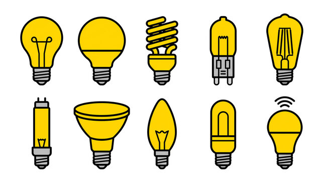 Light bulb transparent PNG icon set with different shapes