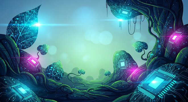Mysterious glowing alien creature in futuristic underwater forest