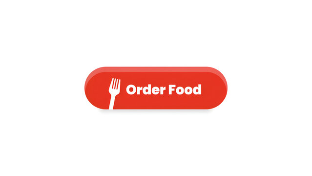 Red food delivery order button with fork and knife icon for online takeout service apps