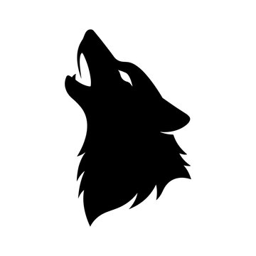Minimalist howling wolf head vector silhouette, isolated black wolf profile logo design