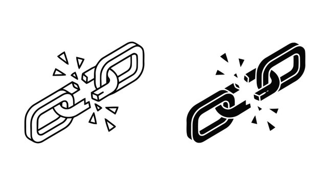 Vector illustration of isometric broken chain link icon set, weak connection symbol on a transparent background